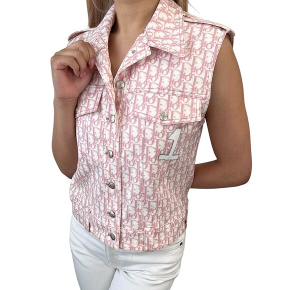 Christian Dior Vintage 2004 Trotter Monogram Vest Jacket #38 Pink White [105933] - Picture 1 of 11